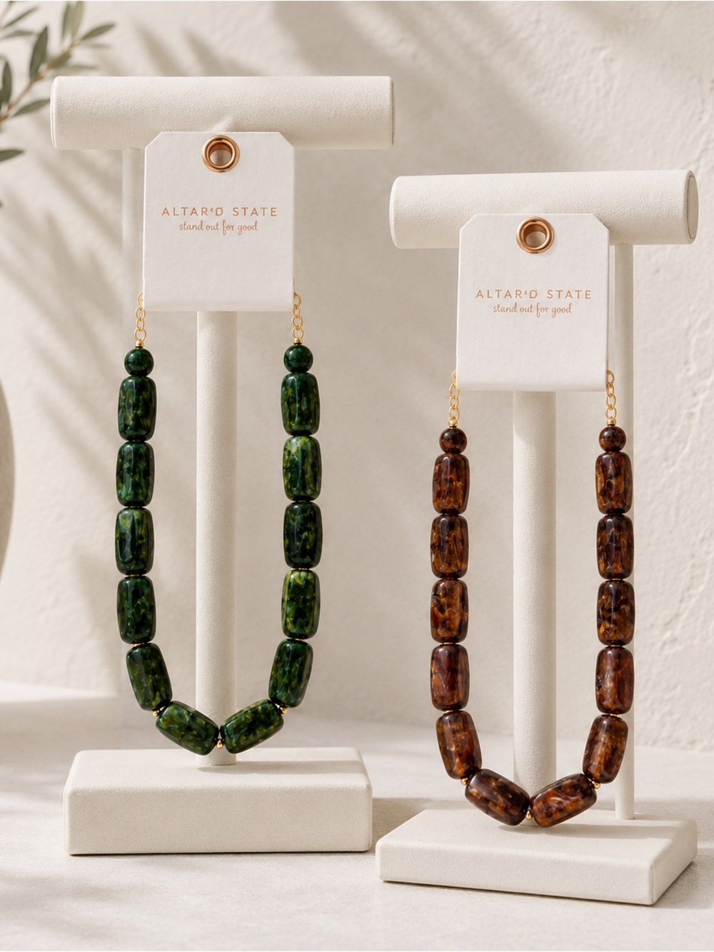 Altar’d State Marbled Statement Necklace Set NWT $68 Retail Green Brown Boutique